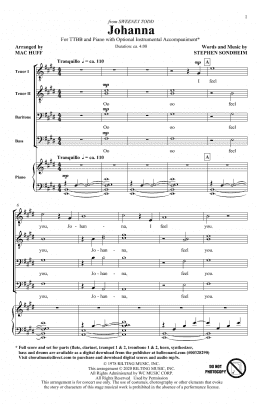 page one of Johanna (from Sweeney Todd) (arr. Mac Huff) (TTBB Choir)