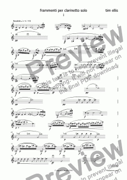 page one of frammenti per clarinetto solo