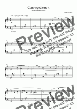 page one of Gymnopedie no 4 Original Piano solo (In memory of E satie)