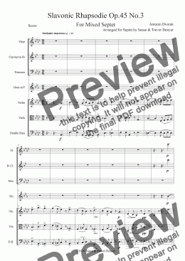page one of Dvorak - Slavonic Rhapsodie Op.45 No.3 - Score -  Septet