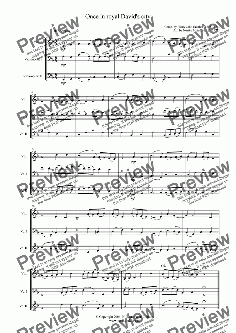 page one of Once in royal David's city (for 1 violin and 2 violoncellos)