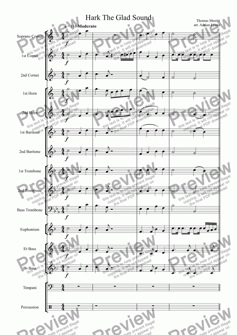 page one of Hark The Glad Sound (Cornwall's favourite carol arranged for brass band)