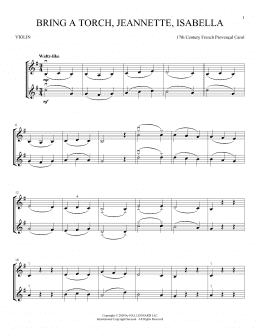 page one of Bring A Torch, Jeannette, Isabella (Violin Duet)