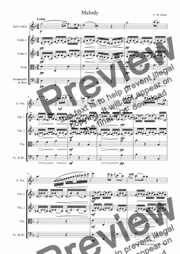 page one of Gluck Melody for Violin and String Orchestra