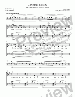 page one of Christmas Lullaby [BARDOS], Christmas Anthem for 3-Part Mixed Choir, a cappella voices, arranged by Pamela Webb Tubbs