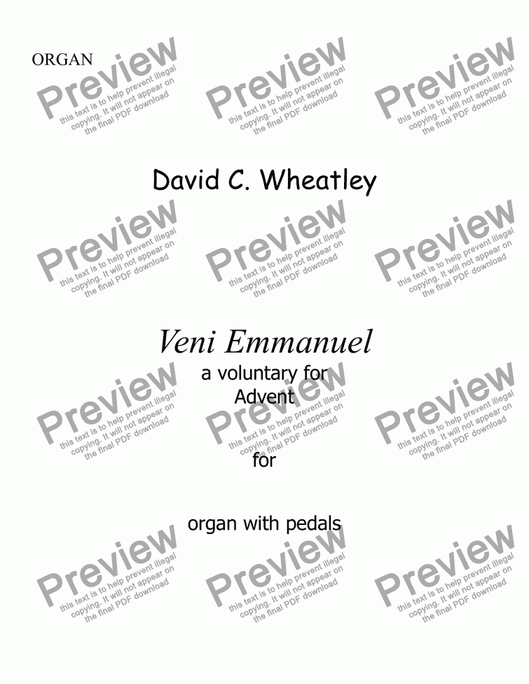 page one of Veni Emmanuel by David Wheatley for organ