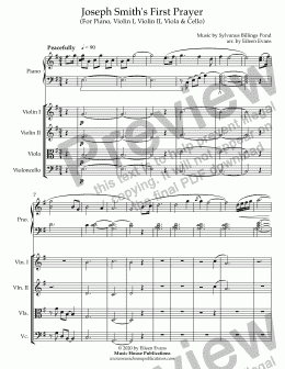 page one of Joseph Smith's First Prayer (For Piano, Violin I, Violin II, Viola & Cello)