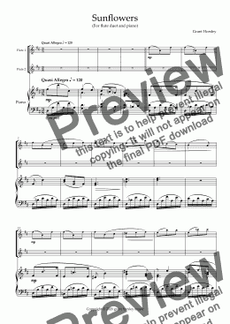 page one of "Sunflowers" Flute Duet and Piano- Intermediate