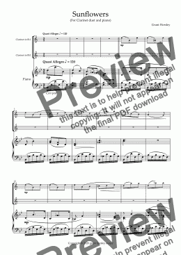 page one of "Sunflowers" Clarinet Duet and Piano- Intermediate