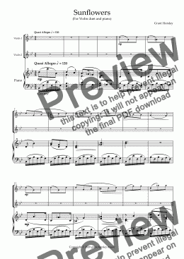 page one of "Sunflowers" Violin Duet and Piano- Intermediate