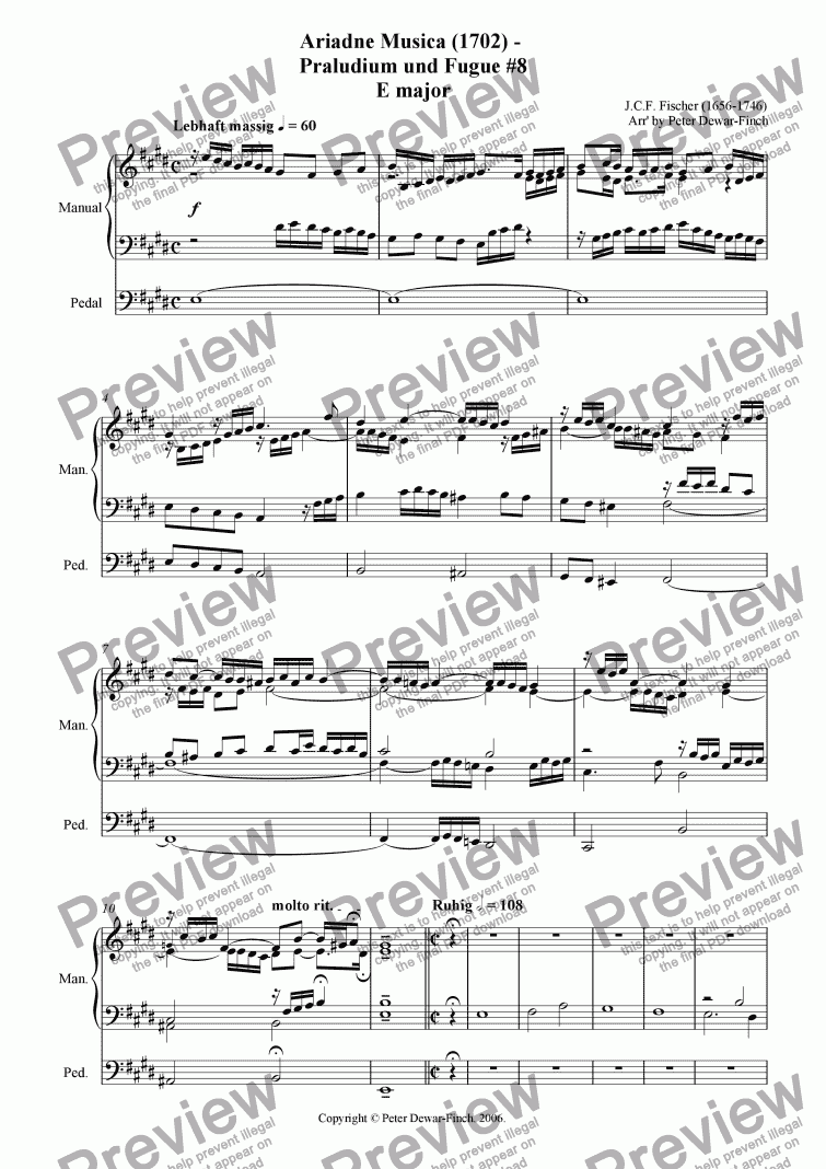 page one of Ariadne Musica (1702) - Praludium und Fugue # 8 in E minor