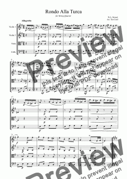 page one of Rondo Alla Turca for String Quartet