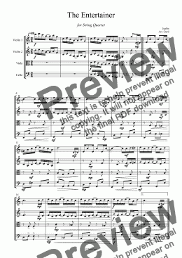page one of The Entertainer for String Quartet