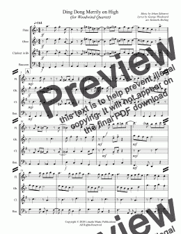 page one of Ding Dong Merrily on High (for Woodwind Quartet)