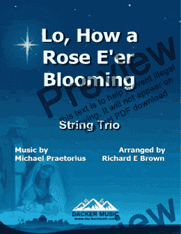 page one of Lo, How a Rose E'er Blooming - string trio