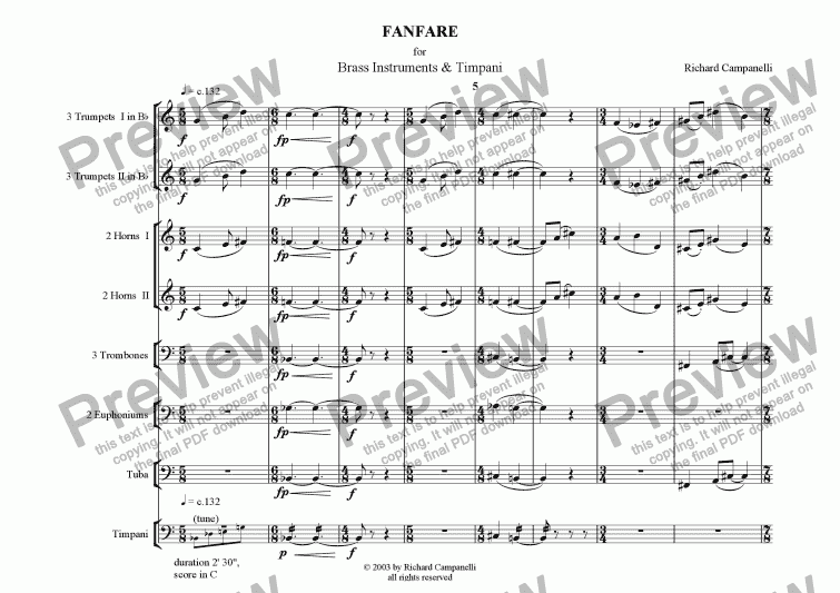 page one of Fanfare for Brass Instruments & Timpani