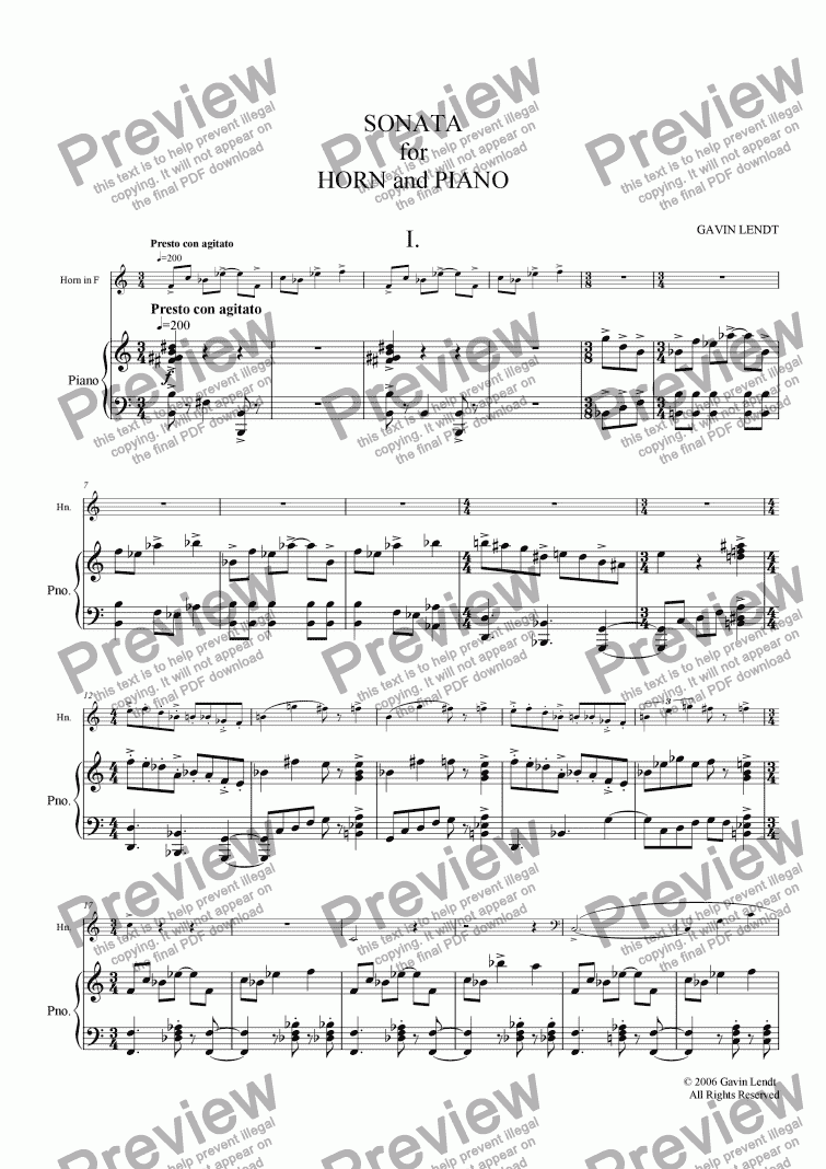 page one of Sonata for Horn and Piano, Movement One