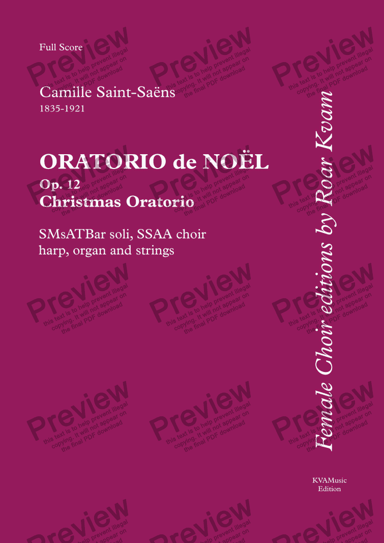 page one of Saint-Saëns: Oratorio de Noël-Christmass Oratorio (S,Ms,A,T,Bar soli SSAA choir, harp, organ and strings)