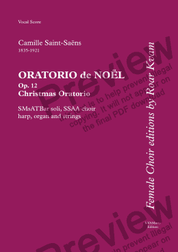 page one of Saint-Saëns: Oratorio de Noël-Christmass Oratorio (S,Ms,A,T,Bar soli SSAA choir, harp, organ and strings) Vocal Score