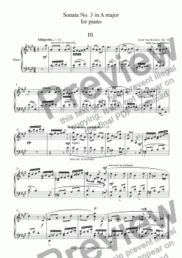 page one of Sonata No. 3 in A major  for piano, Op. 74 - III. Allegretto