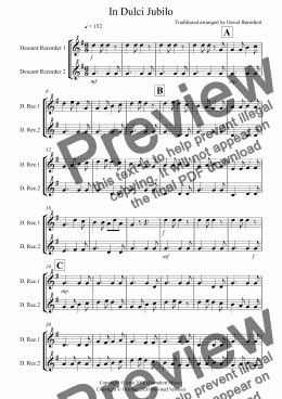 page one of In Dulci Jubilo for Descant Recorder Duet