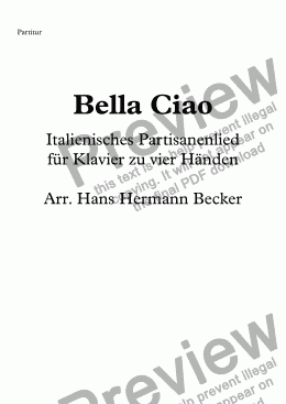 page one of Bella Ciao, für Klavier zu vier Händen