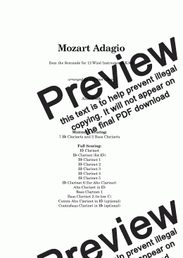page one of Mozart Adagio from Serenade for 13 Winds (Clarinet Choir)