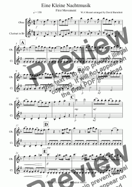 page one of Eine Kleine Nachtmusik (1st movement) for Oboe and Clarinet Duet