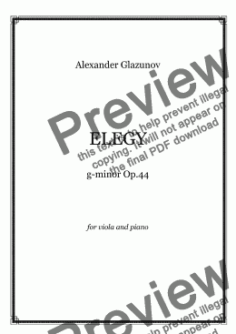 page one of Glazunov - ELEGY  g-minor Op.44 - viola and piano