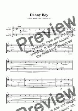 page one of Danny Boy. Duet for Horn in F and Trombone in C