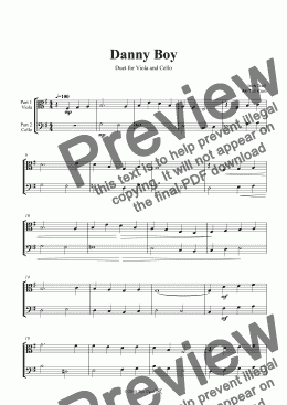 page one of Danny Boy. Duet for Viola and Cello