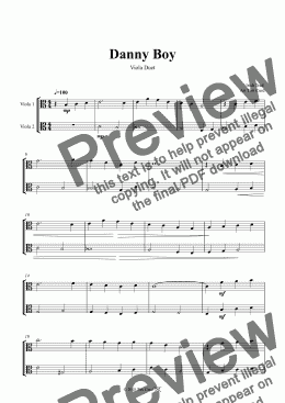 page one of Danny Boy. Duet for Viola