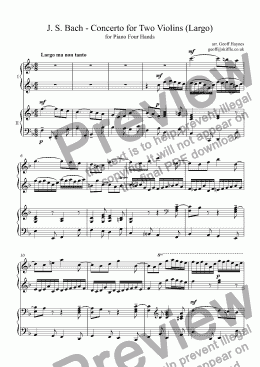 page one of Bach - Concerto for Two Violins, Largo (arranged for piano four hands)