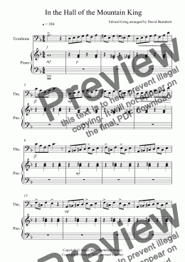 page one of In the Hall of the Mountain King for Trombone and Piano