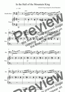 page one of In the Hall of the Mountain King for Double Bass and Piano