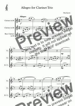 page one of Allegro for Clarinet Trio - Bb, Bb,Bass