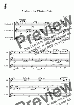 page one of Andante for Clarinet Trio - Bb, Bb, Bass