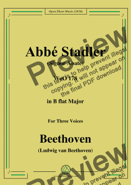 page one of Beethoven-Abbé Stadler(Signor Abate),WoO 178,in B flat Major,for Three Voices