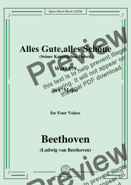 page one of Beethoven-Alles Gute,alles Schöne(Seiner Kaiserlichen Hoheit),WoO 179,in C Major,for Four Voices