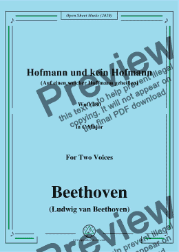 page one of Beethoven-Hofmann und kein Hofmann(Auf einen,welcher Hoffmann geheißen),WoO 180,in C Major,for Two Voices