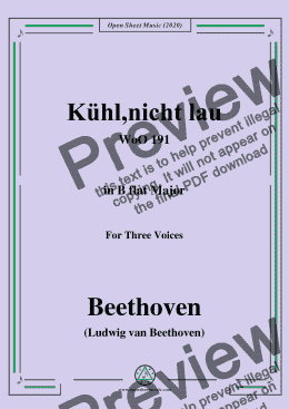 page one of Beethoven-Kühl,nicht lau,WoO 191,in B flat Major,for Three Voices