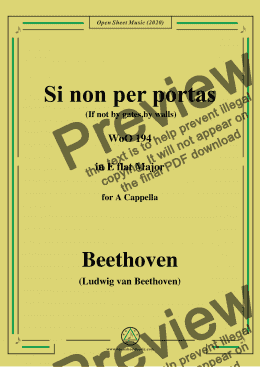 page one of Beethoven-Si non per portas(If not by gates,by walls),WoO 194,in E flat Major,for A Cappella