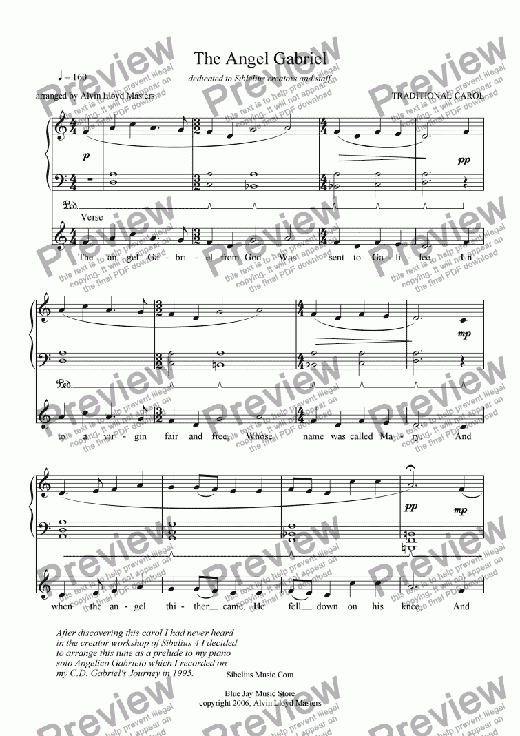 page one of Piano  solo arr. Angel Gabriel