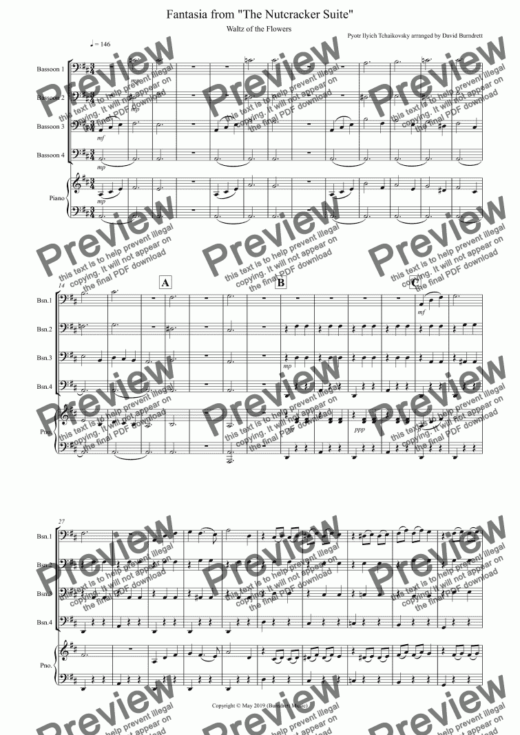 page one of Waltz of the Flowers (fantasia from the Nutcracker) for Bassoon Quartet