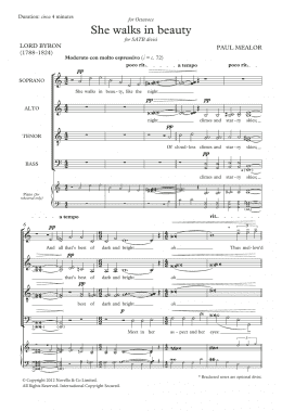 page one of She walks in beauty (SATB Choir)