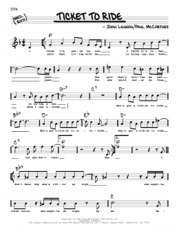 page one of Ticket To Ride (High Voice) (Real Book – Melody, Lyrics & Chords)