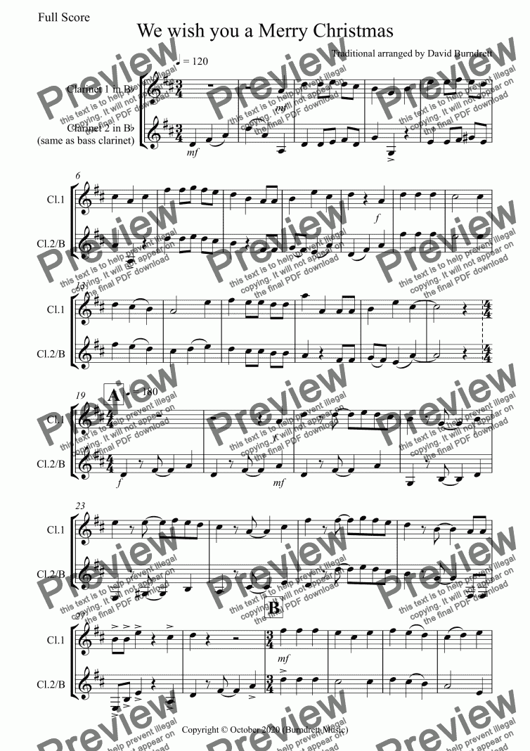 page one of We wish you a Merry Christmas for Clarinet in Bb Duet