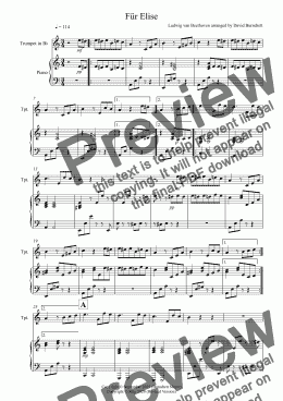 page one of Für Elise for Trumpet and Piano
