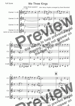 page one of We Three Kings (Jazzy Style!) for Clarinet Quartet