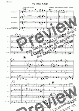 page one of We Three Kings (Jazzy Style!) for Cello Quartet